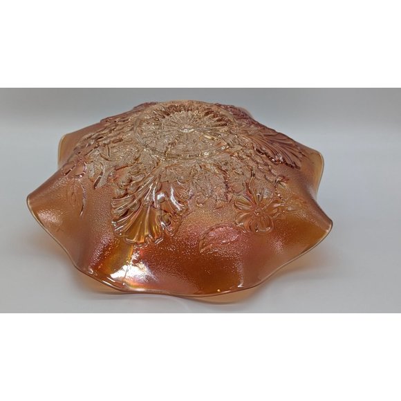 Northwood Grape Leaves Blossoms and Palms back pattern carnival glass dish light - Picture 6 of 16